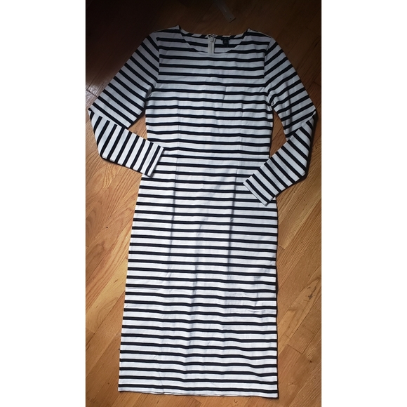J.Crew black ivory stripe  long sleeve midi dress - Picture 3 of 7